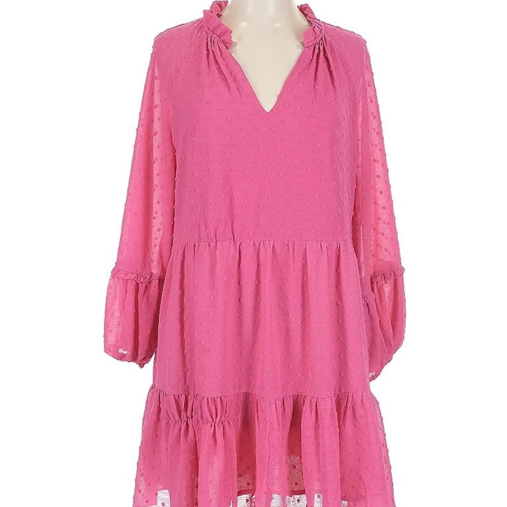 CeCe Vibrant Pink Long Sleeve Dress